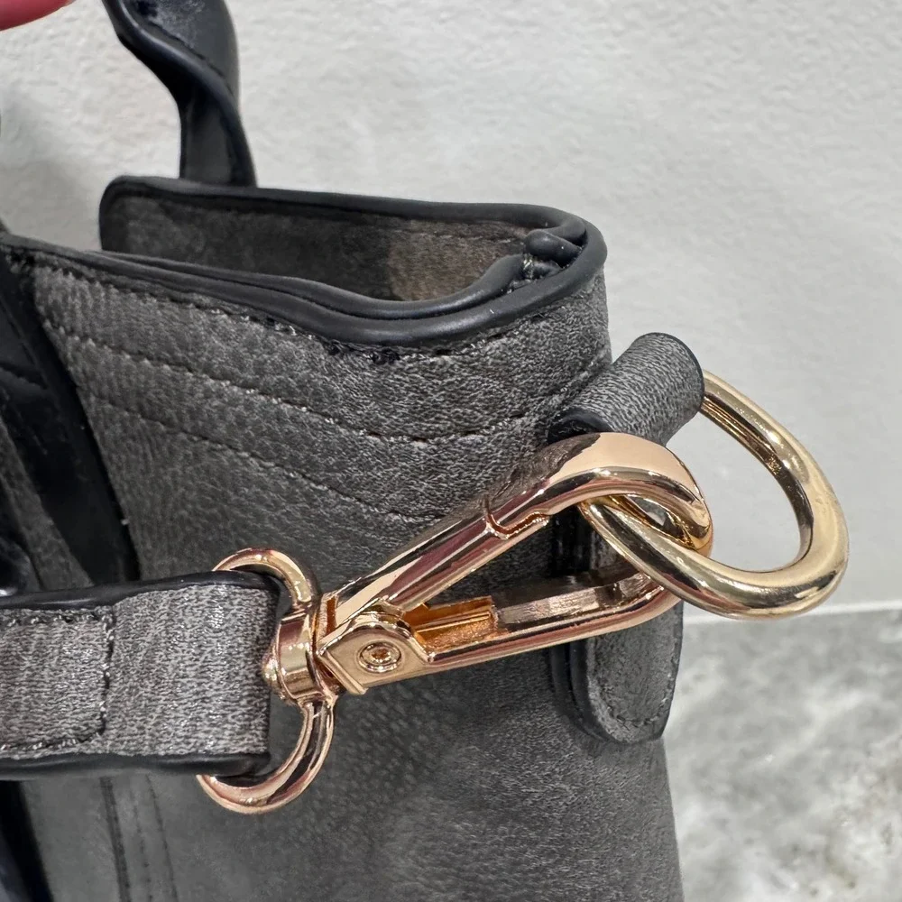 Montana West Gray Vegan Leather Satchel Handbag with Bow and Crossbody Strap